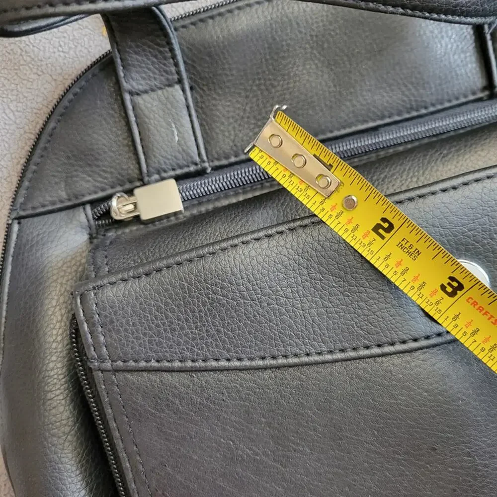 Genuine Black Pebbled Leather Vintage Style Organizer Handbag Multi Pocket‎